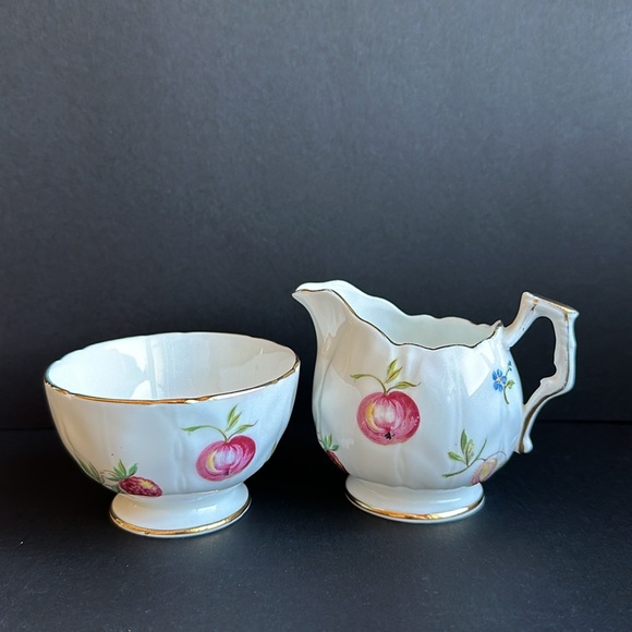 Aynsley FLORIDA Pattern Bone China Small Open Sugar & Creamer Set Fruits Flowers - Picture 11 of 11